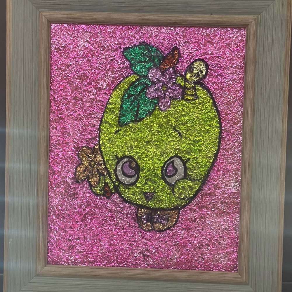 Apple blossoms shopkins stain glass frame affect